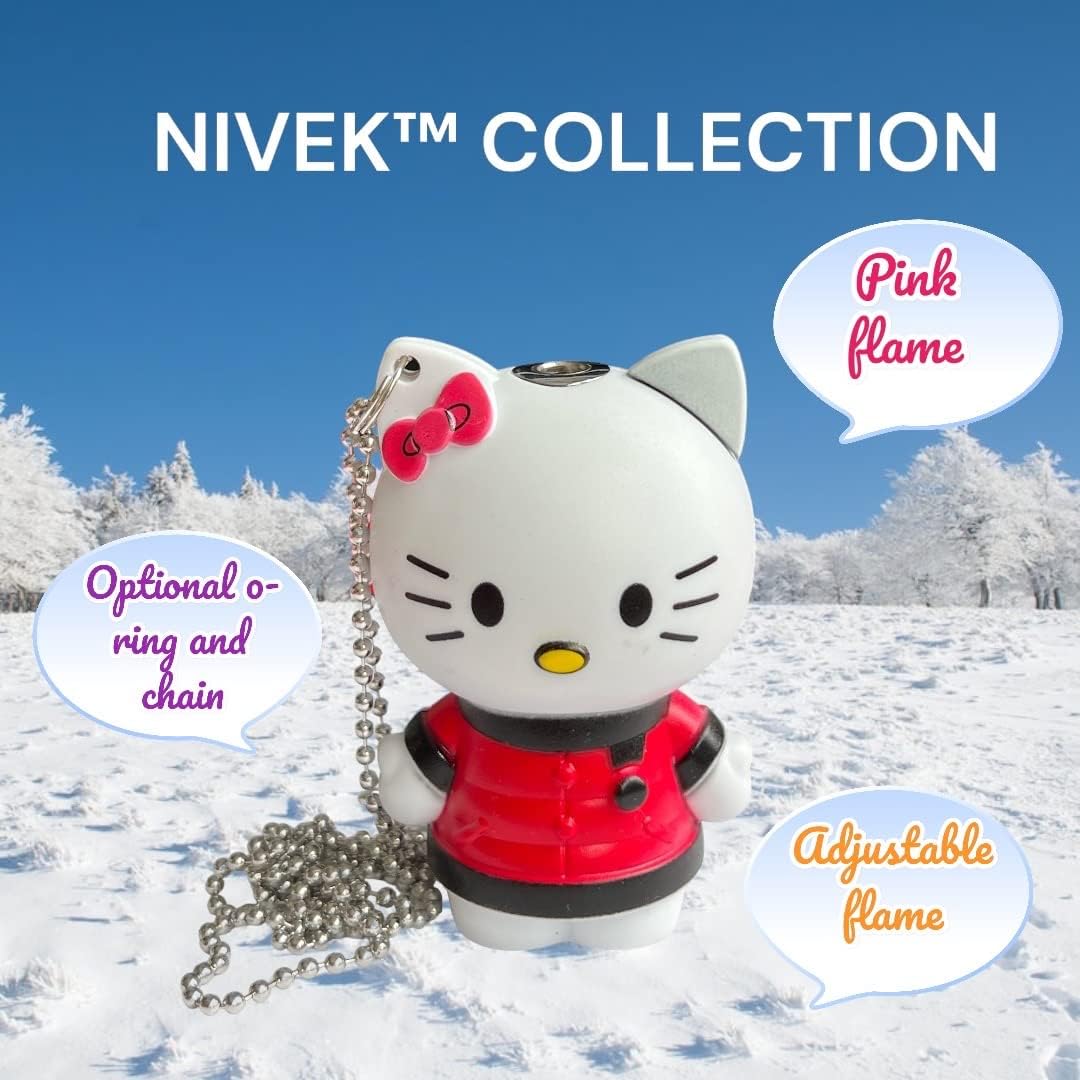 NIVEK Kitty – Encendedor 3D con llama rosa, encendedor Kawaii, gato, KT, anime, Y2K, cadena colgante desmontable (rojo)
