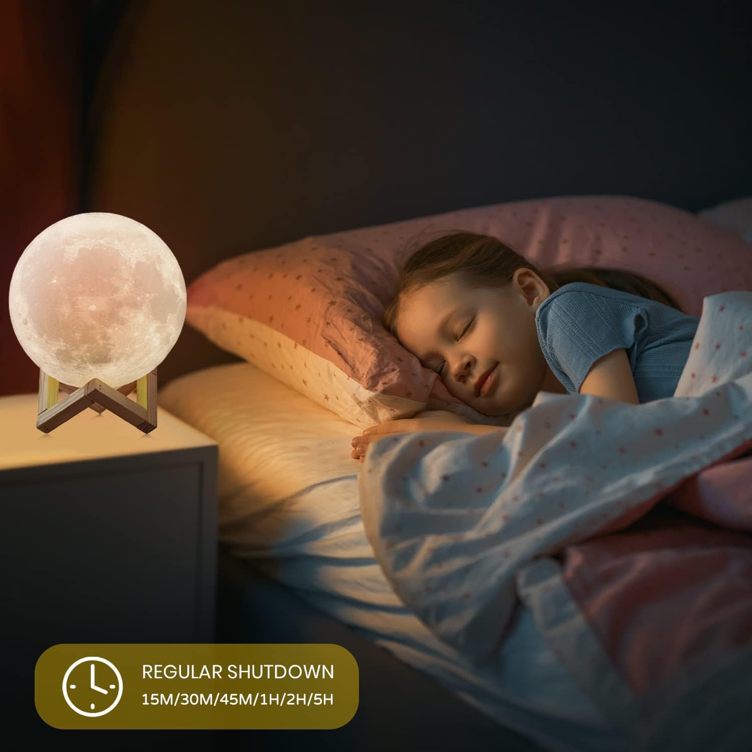 CPLA Lámpara de luna 2024 actualización de 128 colores con luz nocturna de luna de sincronización para niños, soporte de madera y control