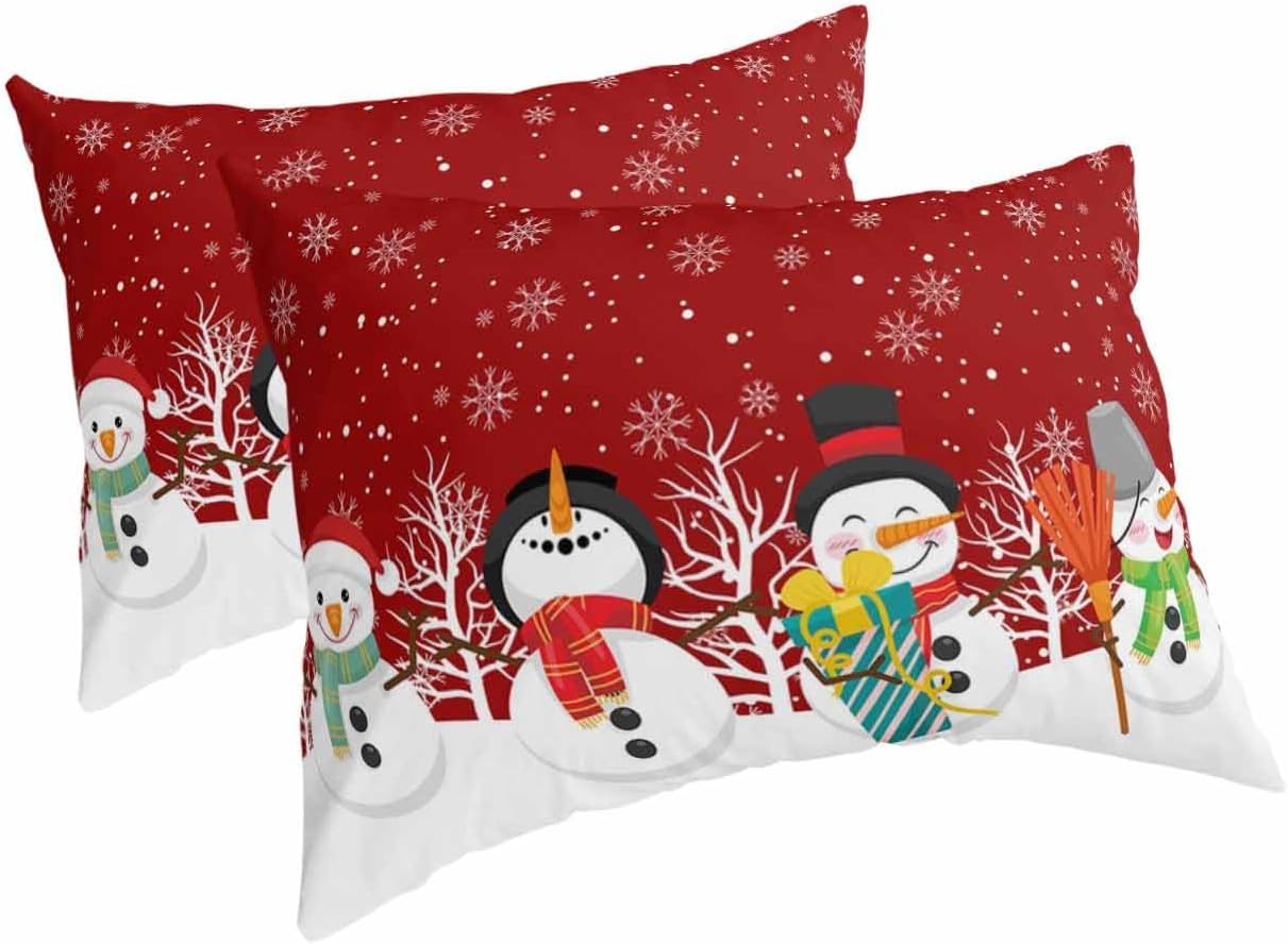 Fundas de almohada de tamaño estándar de muñeco de nieve navideño, 2 paquetes de fundas de almohada suaves decorativas para sofá de cuerpo largo