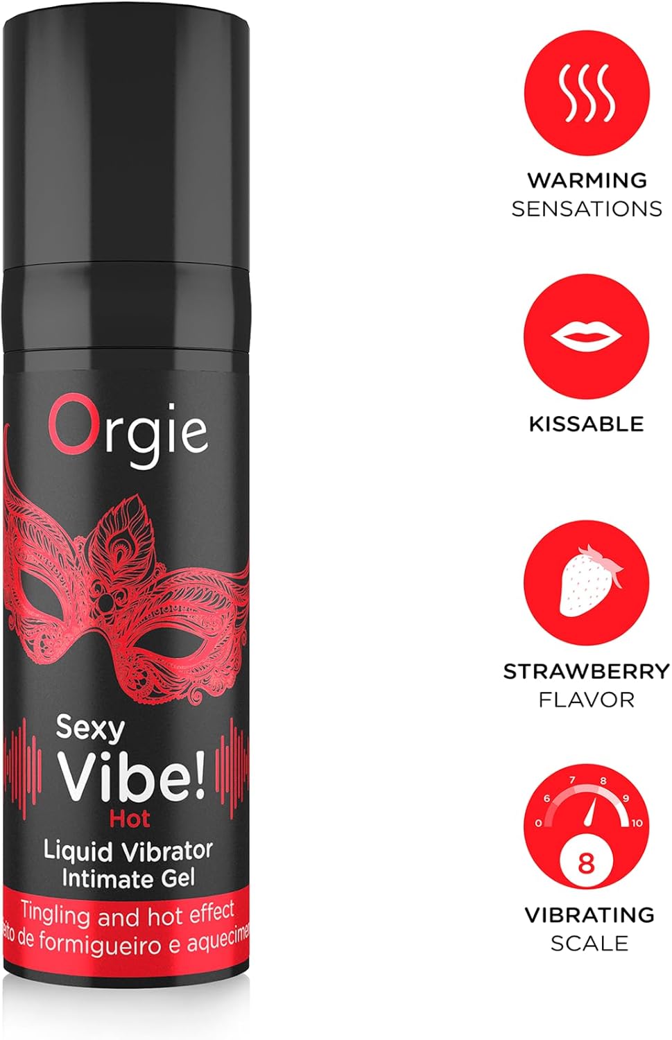 Sexy Vibe! Hot by Orgie. Vibrador líquido. Gel emocionante besable con ingredientes activos de plantas de la selva amazónica y un toque de sabor a