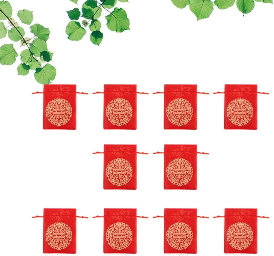 TENDYCOCO Good Fortune – Bolsa roja china de seda china, bolsas de regalo de la fortuna de la suerte, bolsa con cordón para joyas, bolsas para