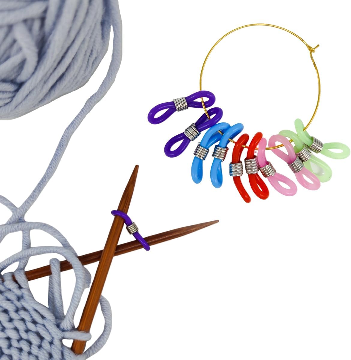 Juego de 10 tapones de aguja de tejer de 5 colores de silicona, para tejer de ganchillo, para tejer, accesorios (2 unidades cada uno)