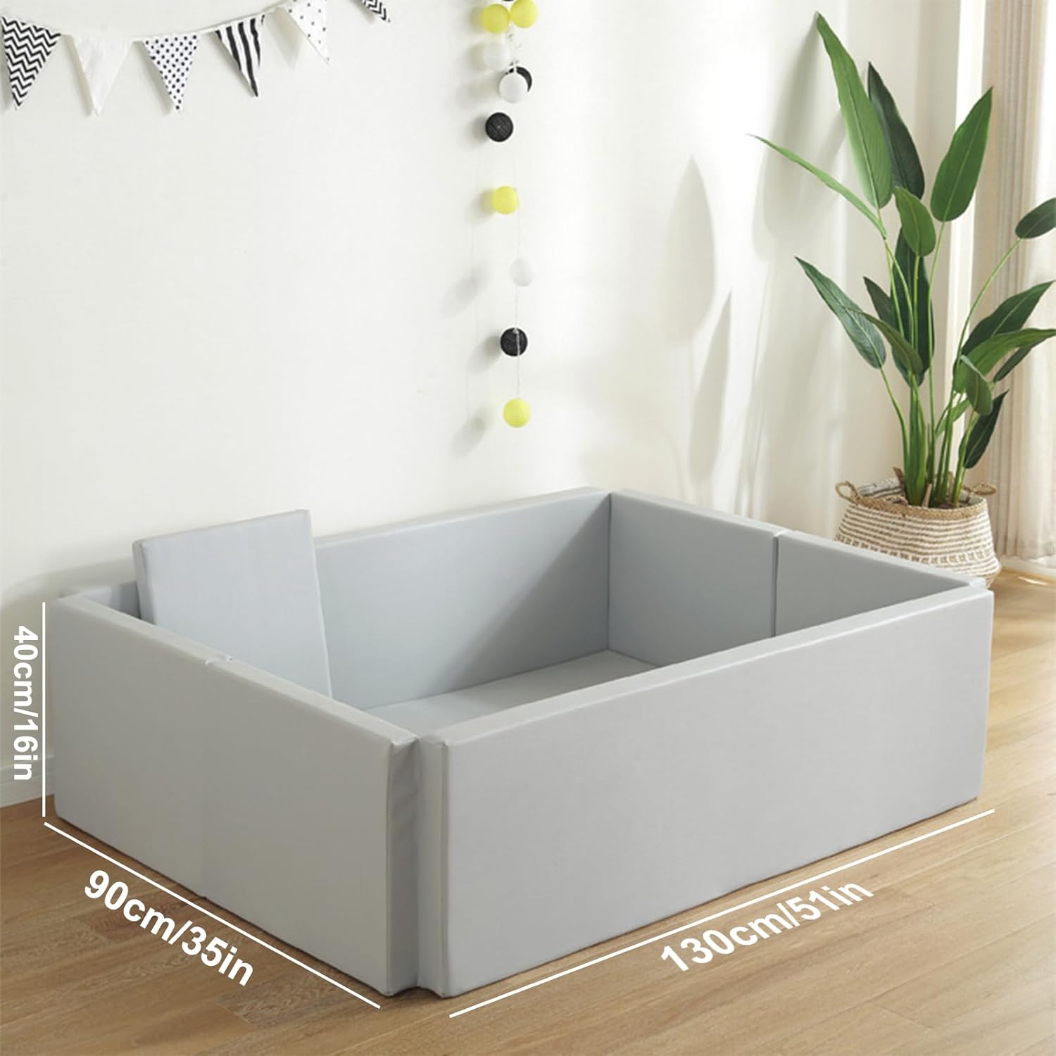 TRENDBOX Piscina de bolas de espuma suave súper grande plegable de esponja para gatear, parque infantil, rosa y gris (2-gris)