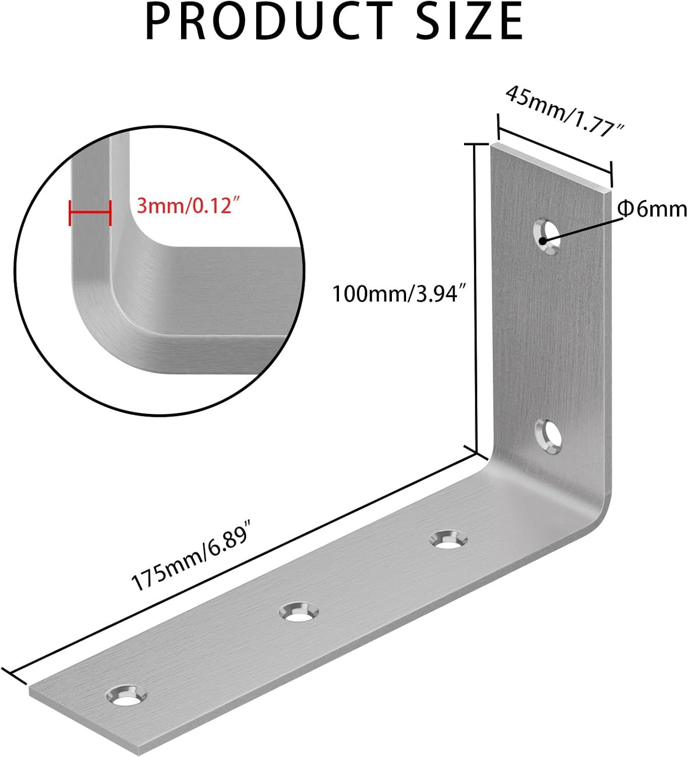 YUMORE Soporte de estante, soportes de 7 pulgadas en L, resistentes, soportes de estante de acero inoxidable para montaje en pared para estantes
