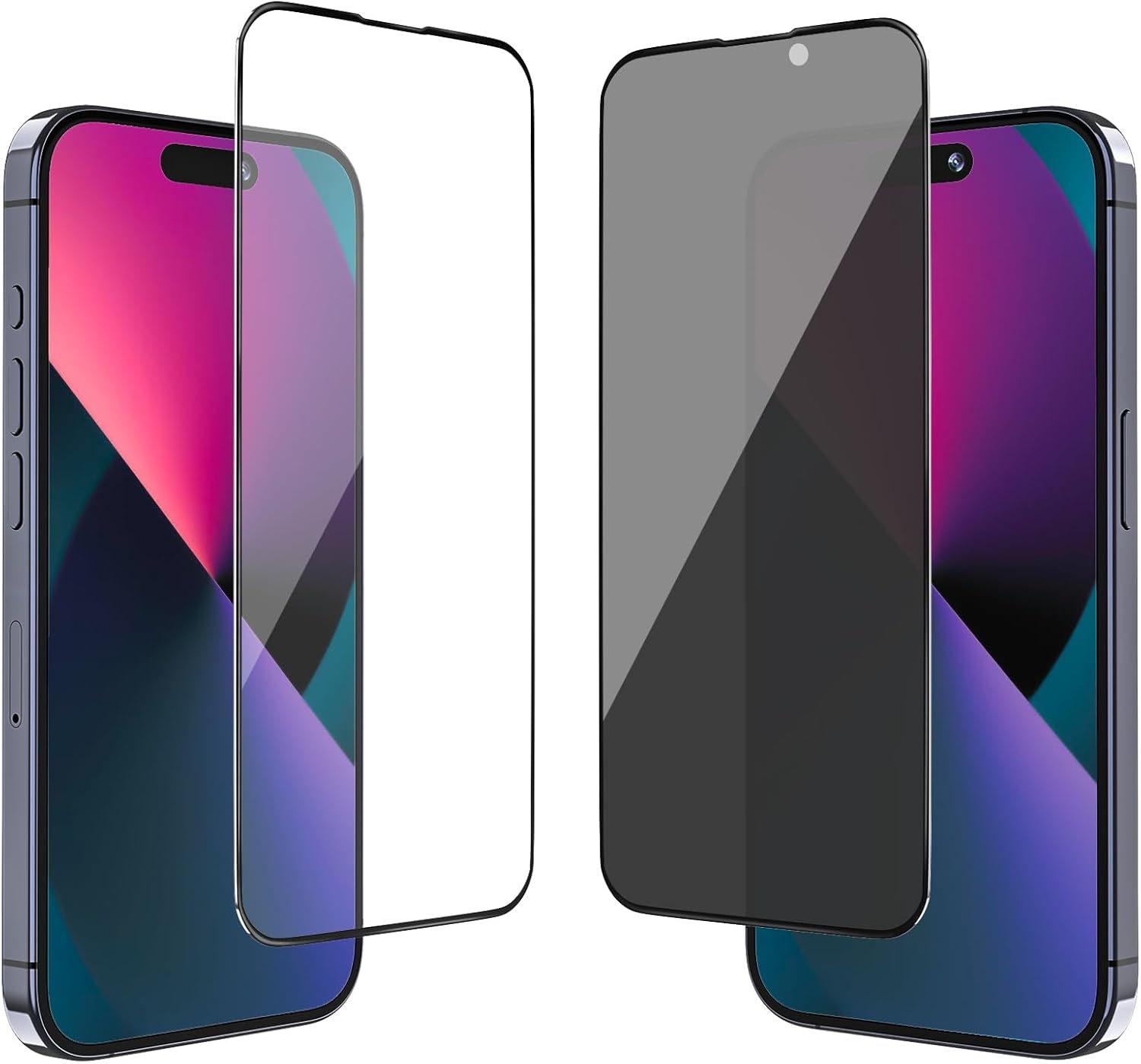 Protector de pantalla de borde de titanio compatible con iPhone 15 Pro Max, 2 unidades película de vidrio templado 9H, protector de pantalla