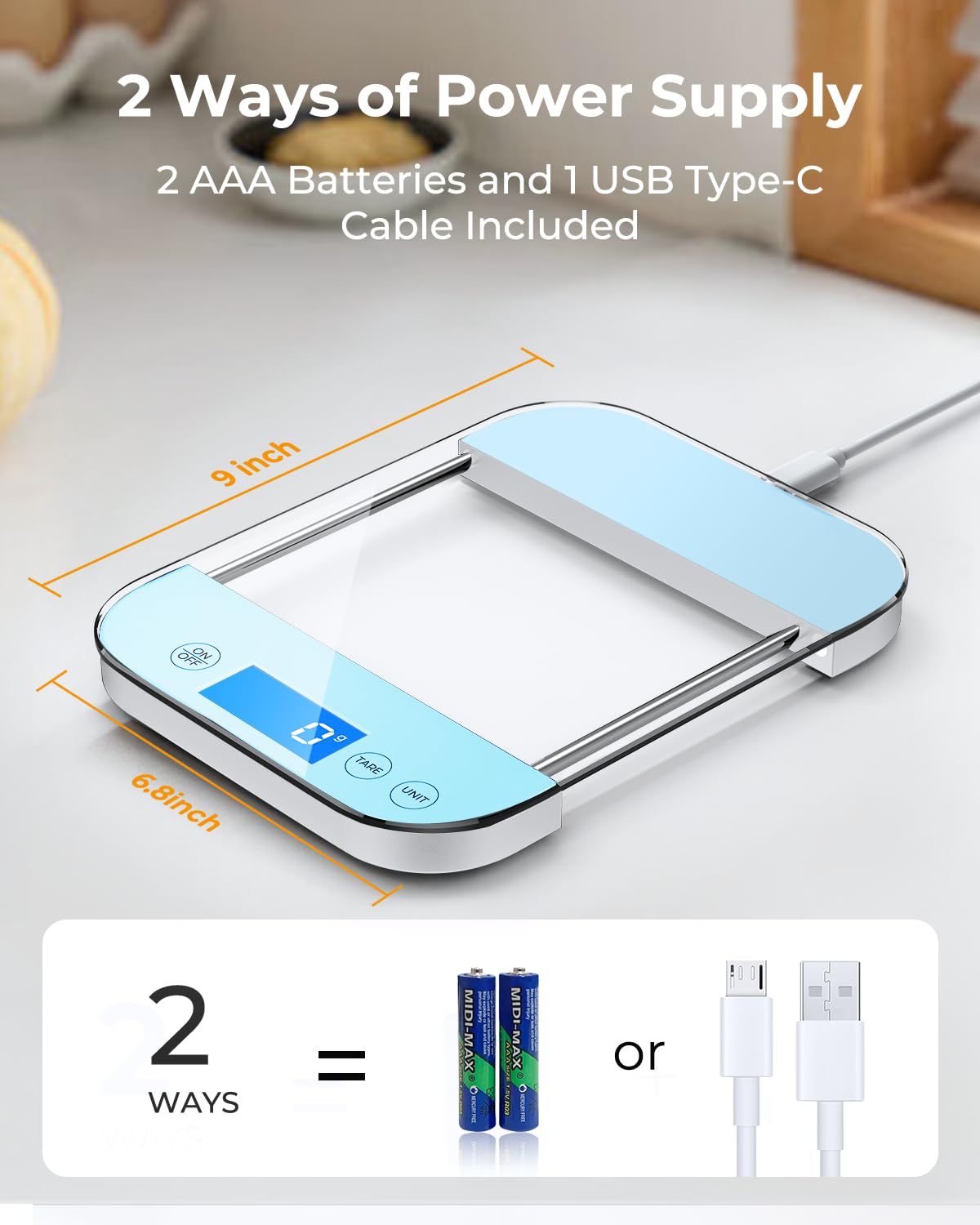 AZC Báscula digital recargable de alimentos gramos y onzas, máximo 33 libras mínimo 0.18 oz, panel de vidrio templado totalmente impermeable, diseño