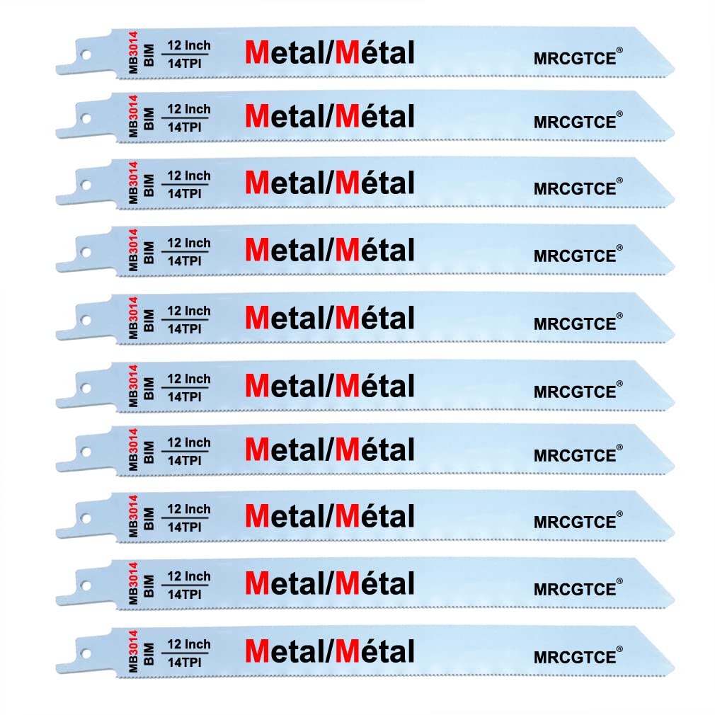 Hoja de sierra recíproca de corte de metal, hojas de sierra recíproca bimetálicas 14TPI de 12 pulgadas (10 unidades)