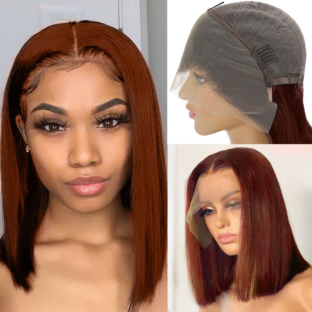Peluca de cabello humano castaño rojizo estilo Bob de 13 x 4 para mujeres negras, densidad del 180 %, color marrón rojizo 33B, pelucas de cabello