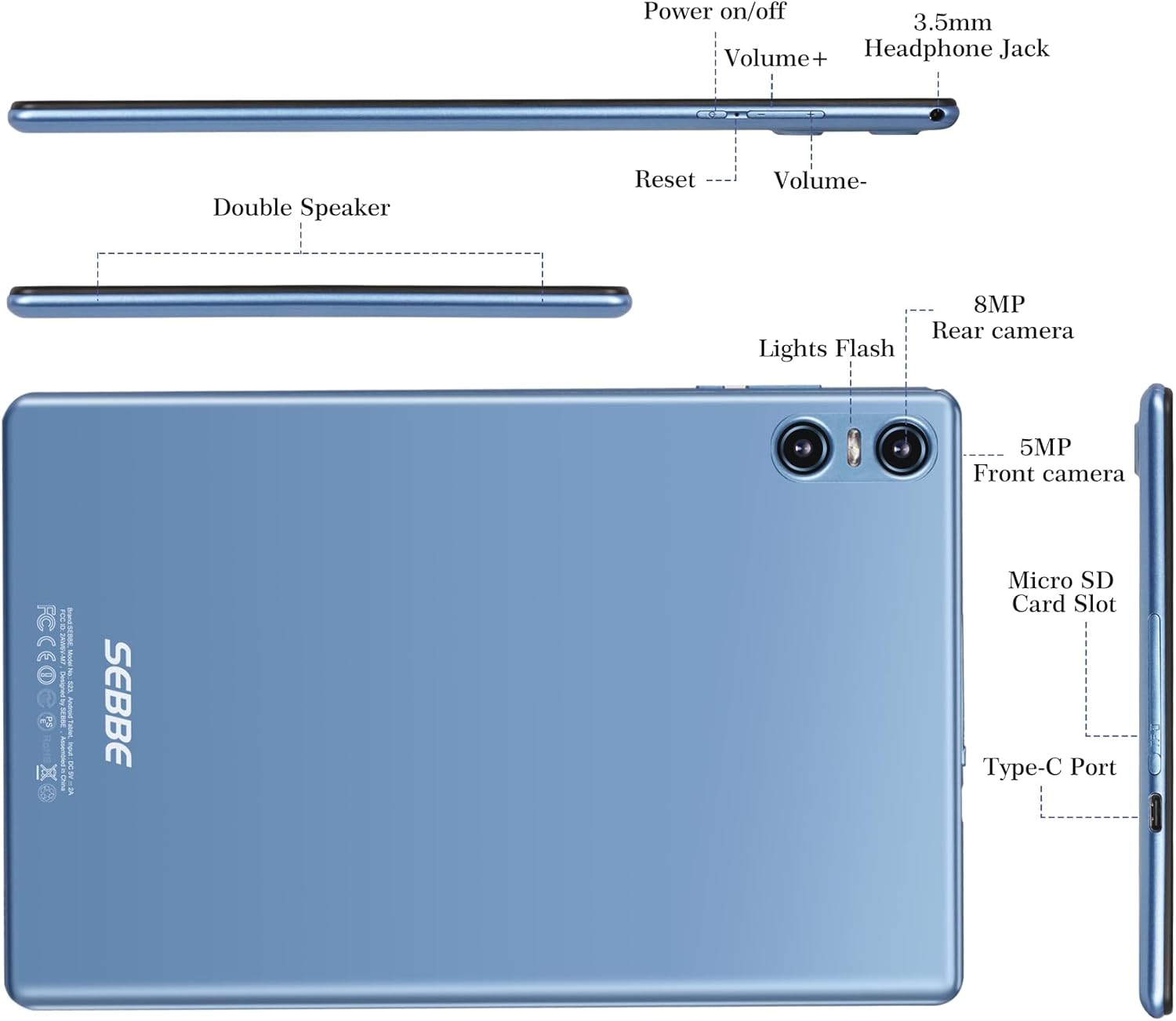 Tablet PC Android 13 de 10 pulgadas 12 GB de RAM + 128 GB ROM TF 1 TB Octa-Core 2.0 GHz, Google GMS  Bluetooth 5.0  5G WiFi  6000mAh  1280 * 800