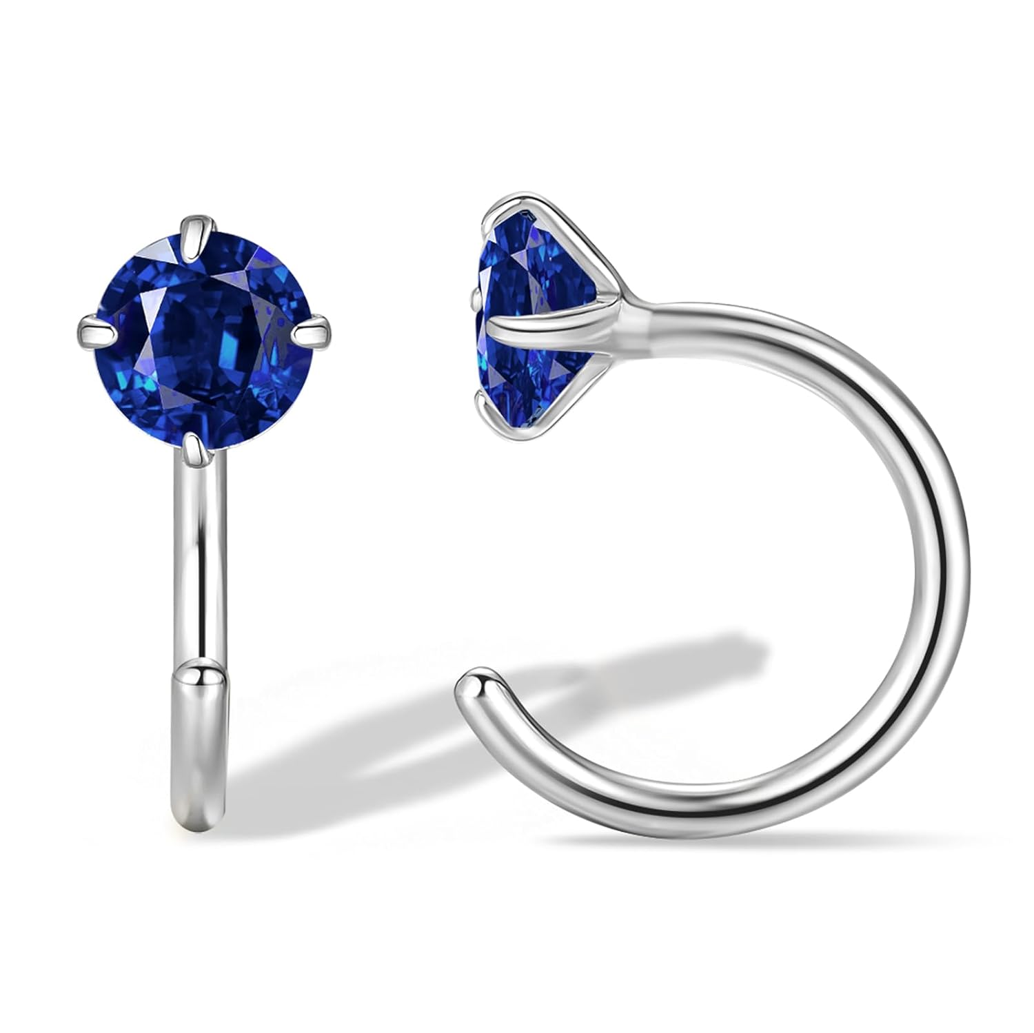 Royal Blue Sapphire Earrings in Sterling Silver, Stackable Small Half Hoop Earrings, Dainty Tiny Stud Earrings, Cute 2nd Hole Earrings, Christmas