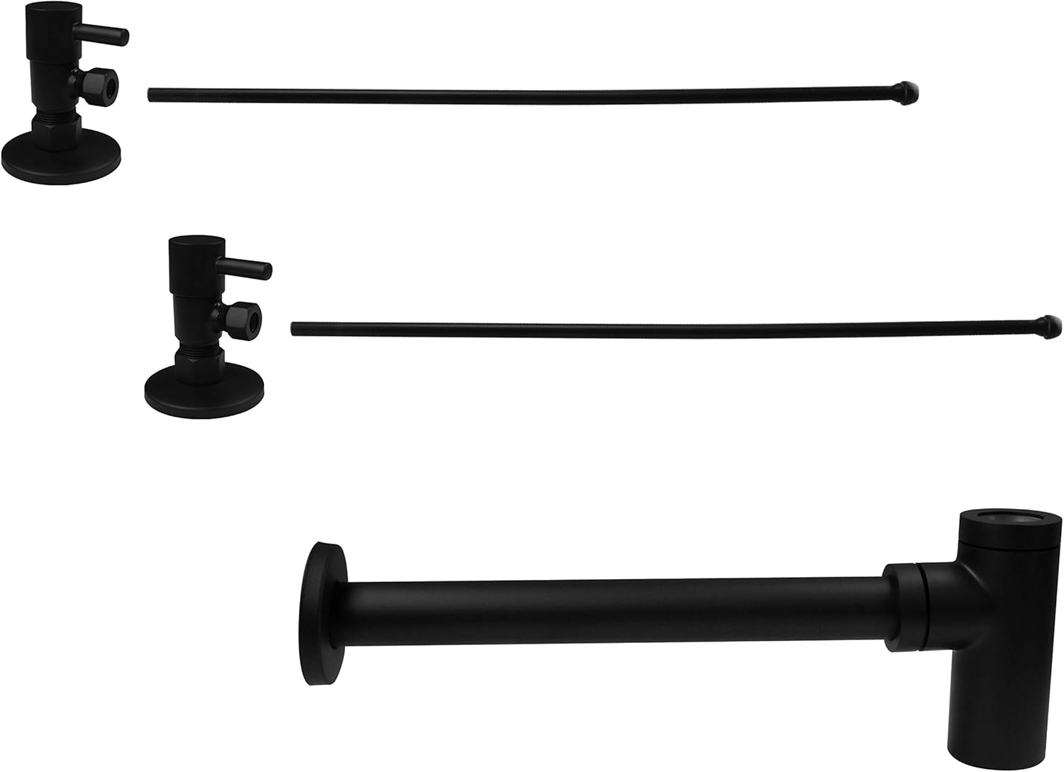 Westbrass A1438QRL-62 Kit de línea de suministro de lavabo con trampa para botellas Qubic y topes de ángulo de giro de 14, negro mate