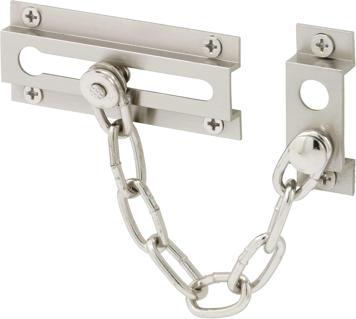 Prime-Line MP10304 – Cerradura de cadena para puerta, 3-516 pulgadas, latón extruido, niquelado satinado, cadena de 6 pulgadas (paquete individual)