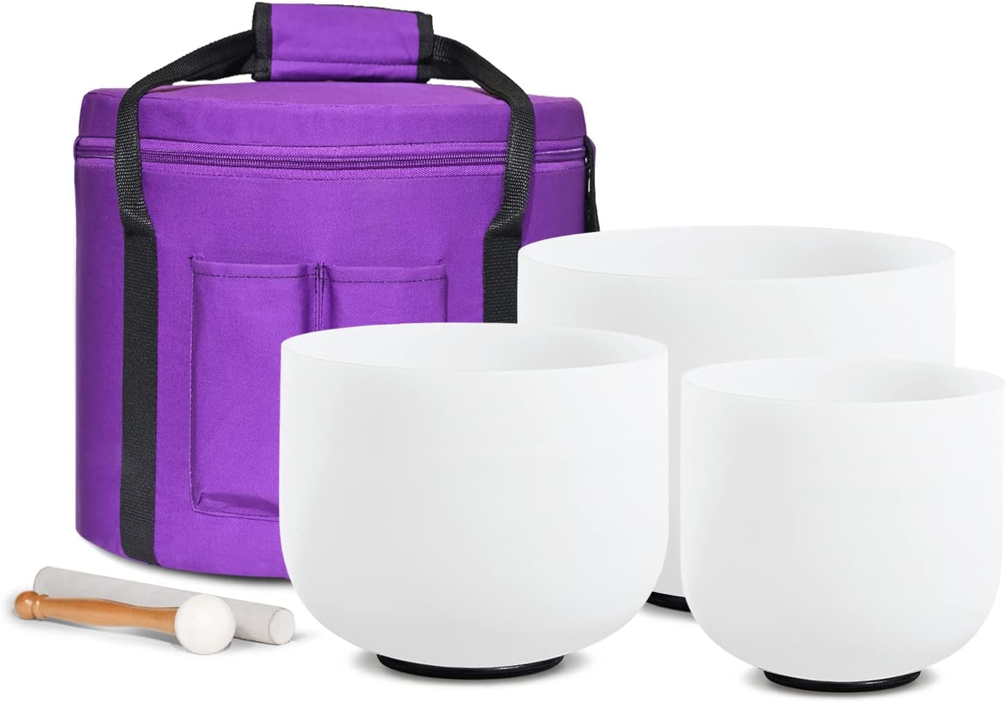 CVNC Juego de 3 cuencos de cristal esmerilado de 7 pulgadas + 9 pulgadas E+11 pulgadas con bolsa gratis mazos y juntas tóricas de goma para sanación