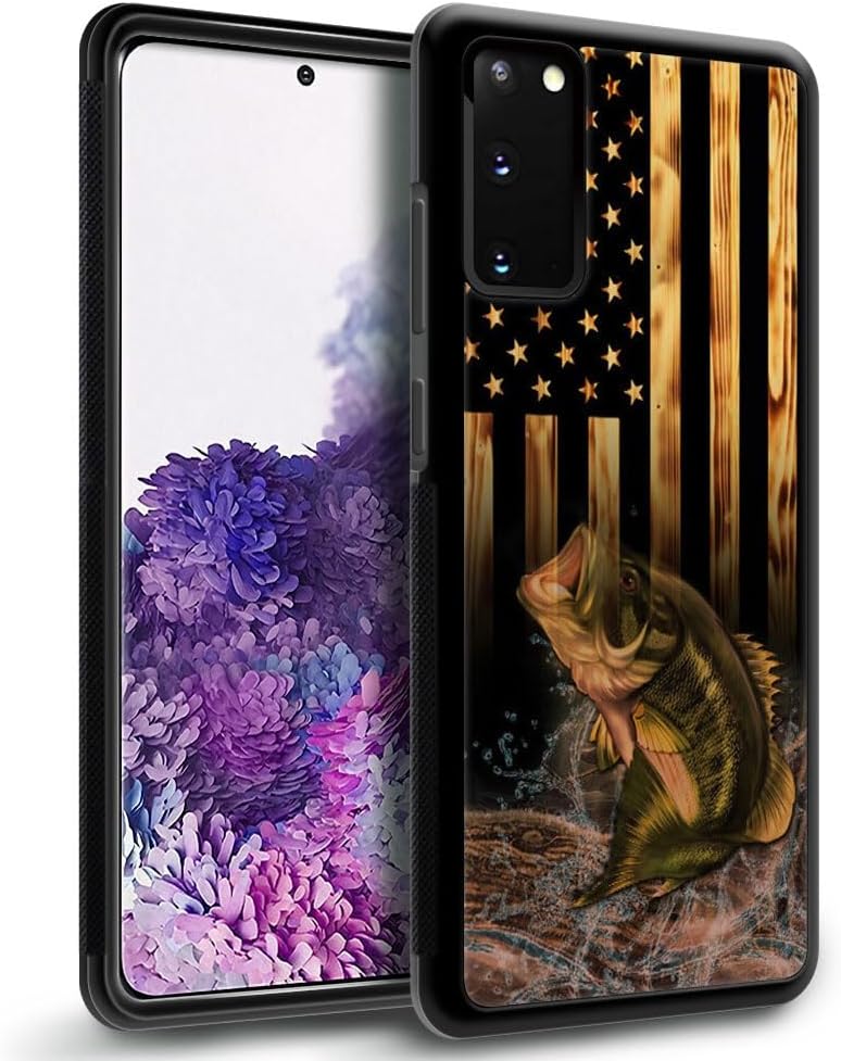 DJSOK Funda compatible con Samsung Galaxy S20 FE, diseño de madera con diseño de peces de bandera estadounidense y funda protectora de silicona suave