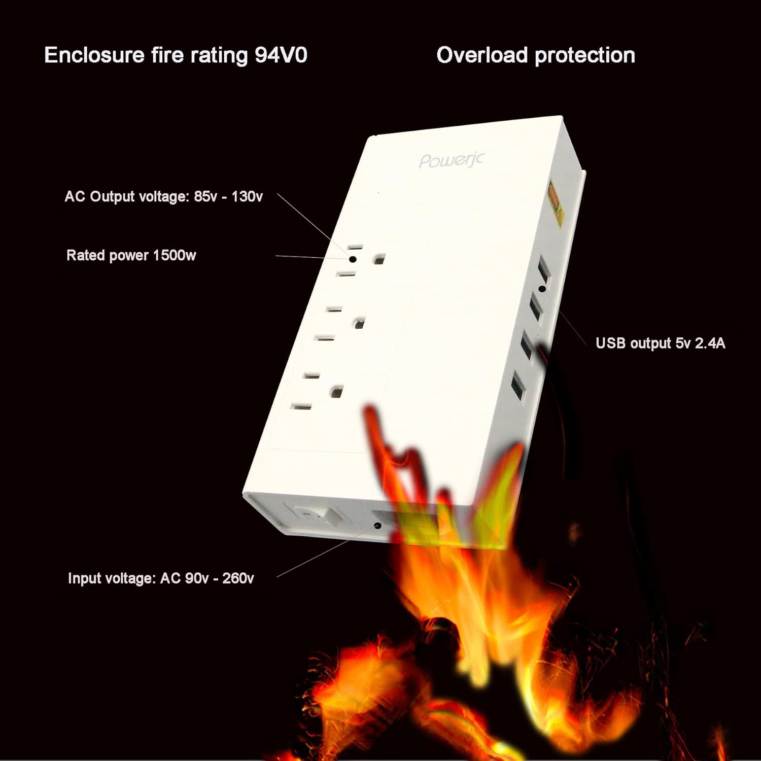 Powerjc – Convertidor de voltaje de viaje, adaptador de corriente reductor de 220 V a 110 V, potencia nominal 1500 con 4 puertos de carga USB