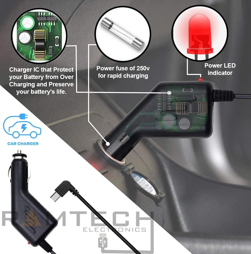Ramtech – Cable adaptador universal de corriente para cargador de coche DC 12V 2A para GPS + lápiz capacitivo adicional, compatible con Garmin Nuvi