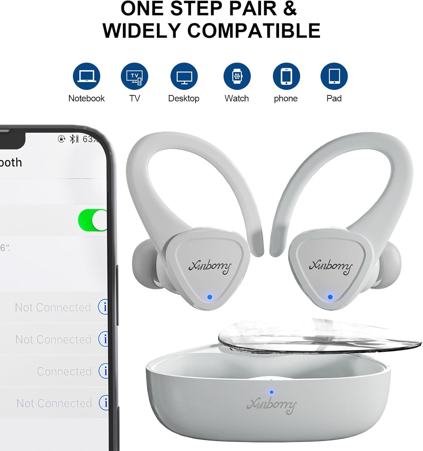 Auriculares inalámbricos Bluetooth con estuche de carga, ENC integrados, TWS Bluetooth 5.3, 60 horas de tiempo de reproducción con sonido HiFi,