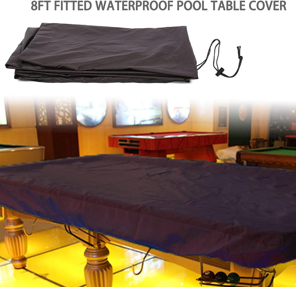 Huhebne – Mantel para mesa de billar de 8 pies con cordón duradero, impermeable, para mesa rectangular, color negro