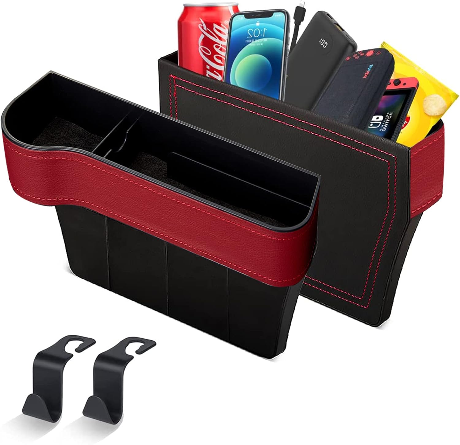 Car Gap Filler Organiser, 2 Pcs Multifunctional Car Seat Organizer with Cup Holder PU Leather Car Console Side Pocket with USB Charging Hole for