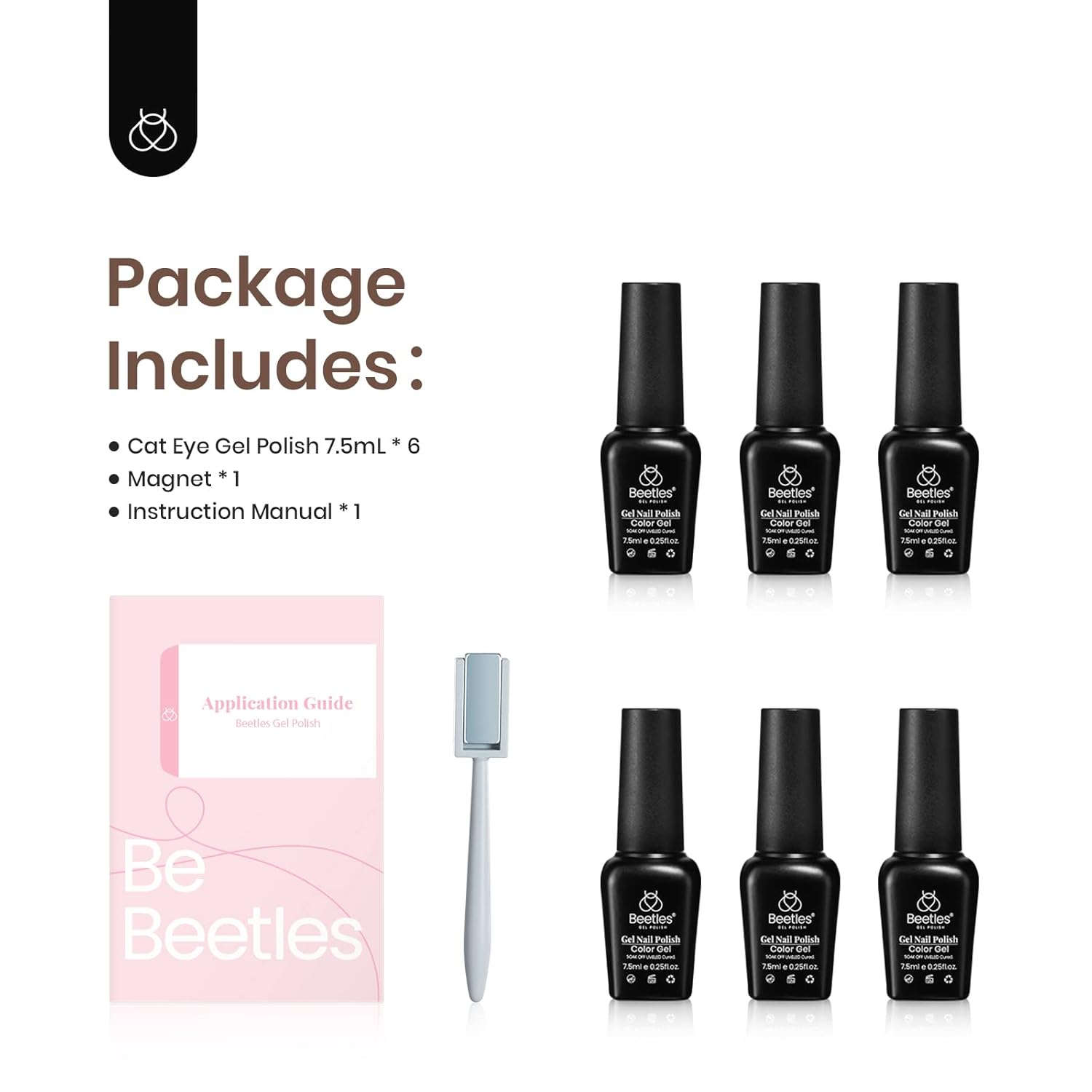 Beetles – Juego de 6 esmaltes de uñas de gel con purpurina holográfica de ojo de gato, rojo, morado, azul, con imán, para primavera, semipermanente,