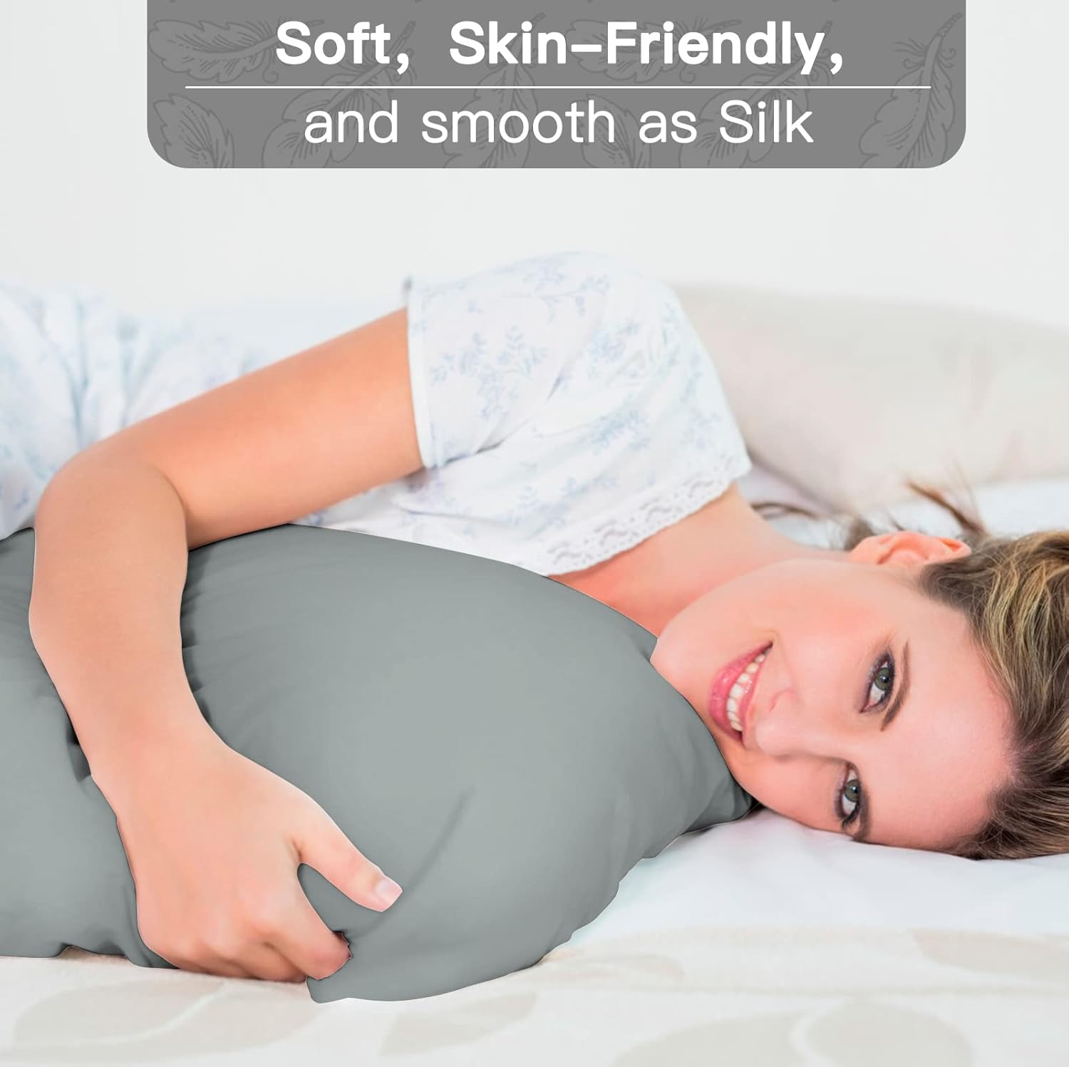 Fundas de almohada estándar  Fundas de almohada grises para cabello y piel, paquete de 2 fundas de almohada de 20 x 26 pulgadas, suaves, frías y
