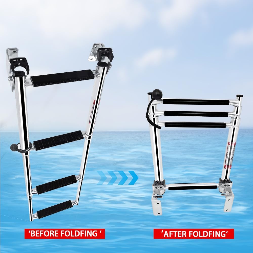 Escalera de acero inoxidable para barco de 4 escalones, escalera telescópica de travesaño, soportes de montaje en travesaño con autobloqueo,