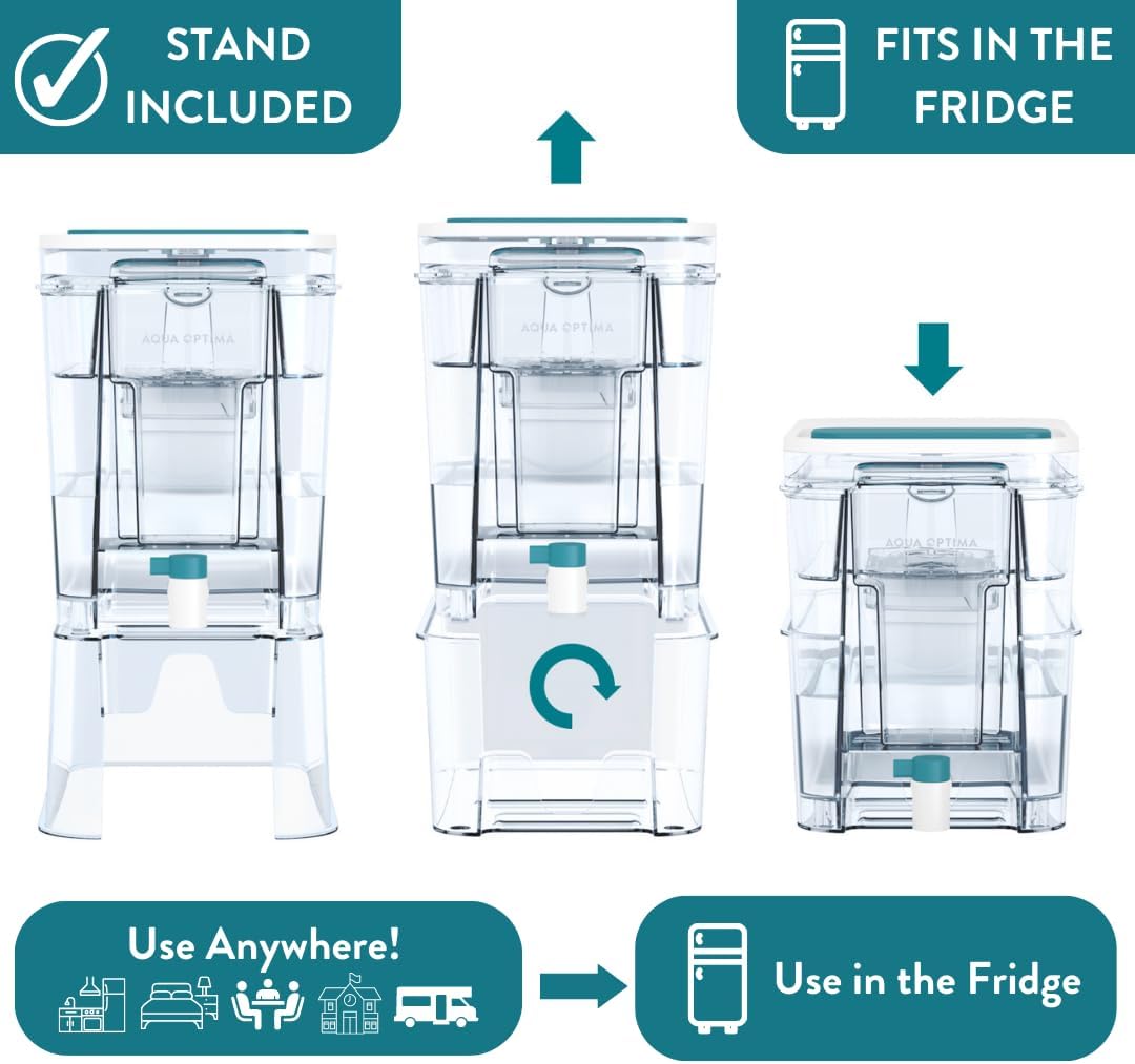 Perfect Pour XL Elite – Dispensador de filtro de agua de 35 tazas para refrigerador de Aqua Optima, reduce los microplásticos, sin BPA, certificado