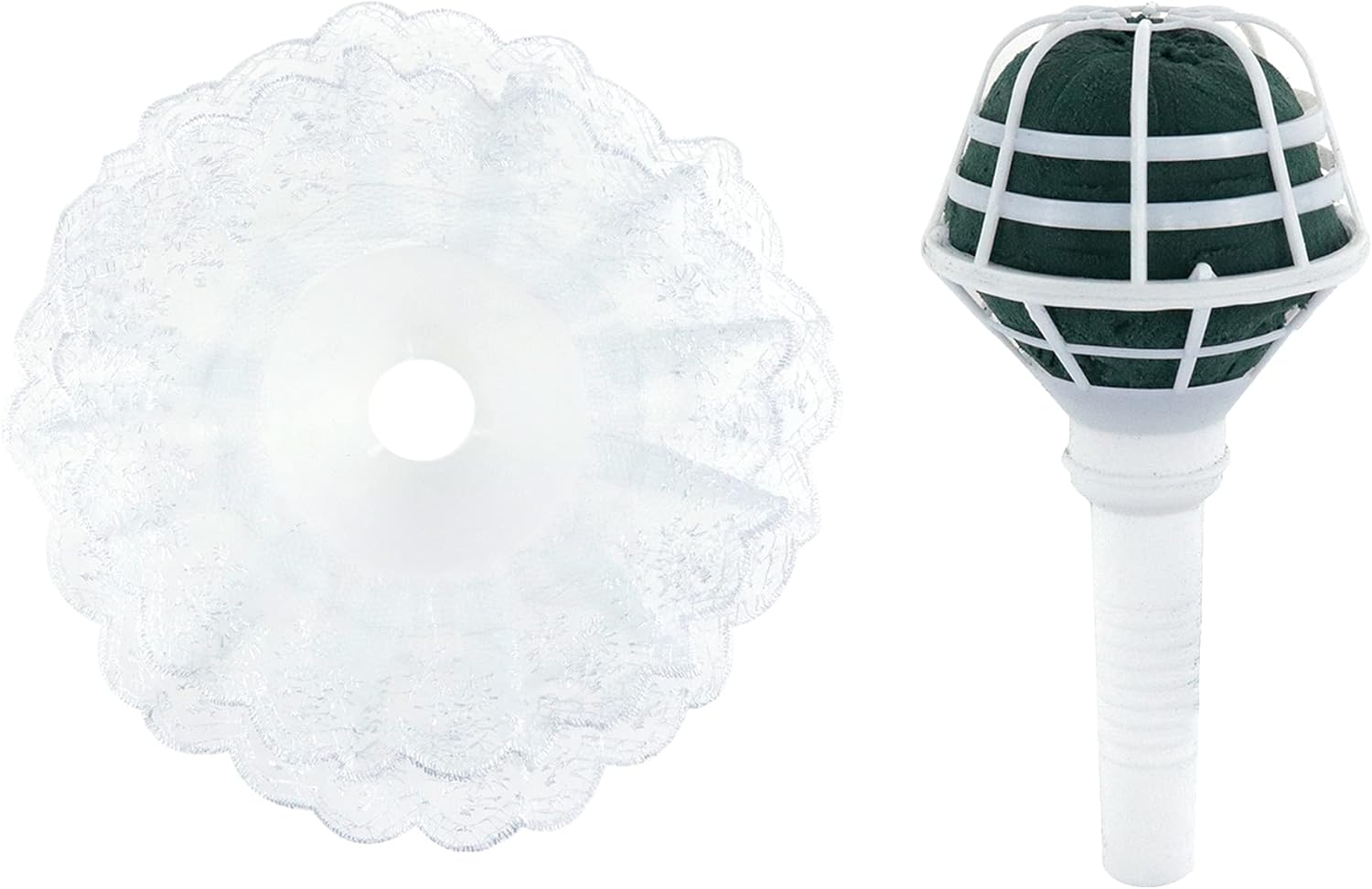 2 juegos de soportes para ramo de boda con collares de ramo de encaje blanco, soporte de espuma de resina para ramo de ramo de ramo de novia para