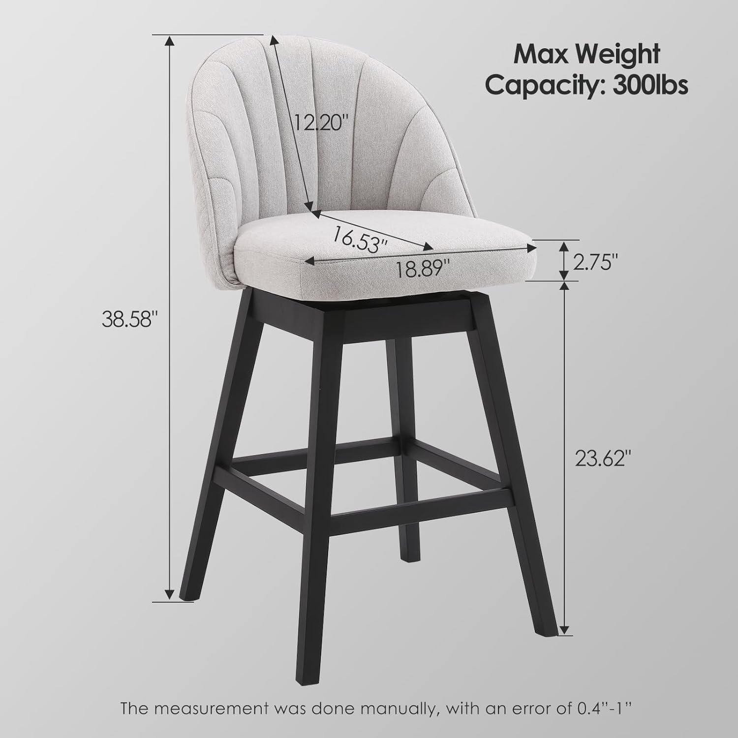 Juego de 2 taburetes de bar giratorios de altura de mostrador, 360 pulgadas de alto, sillas de comedor de tela de lino con patas de madera maciza,