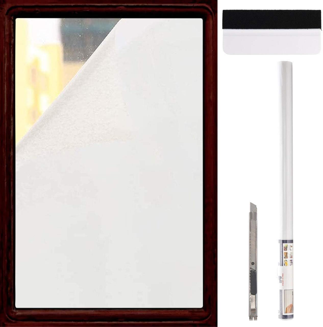 Película de privacidad para ventana, no adhesiva, bloqueo de calor, calcomanías de vidrio esmerilado extraíbles con herramientas para baño,