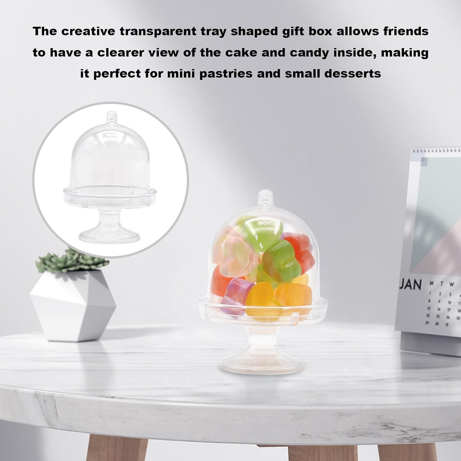 36 piezas de mini soporte para tartas con tapa, soporte de plástico para cupcakes, soporte transparente de exhibición de pasteles pequeños para
