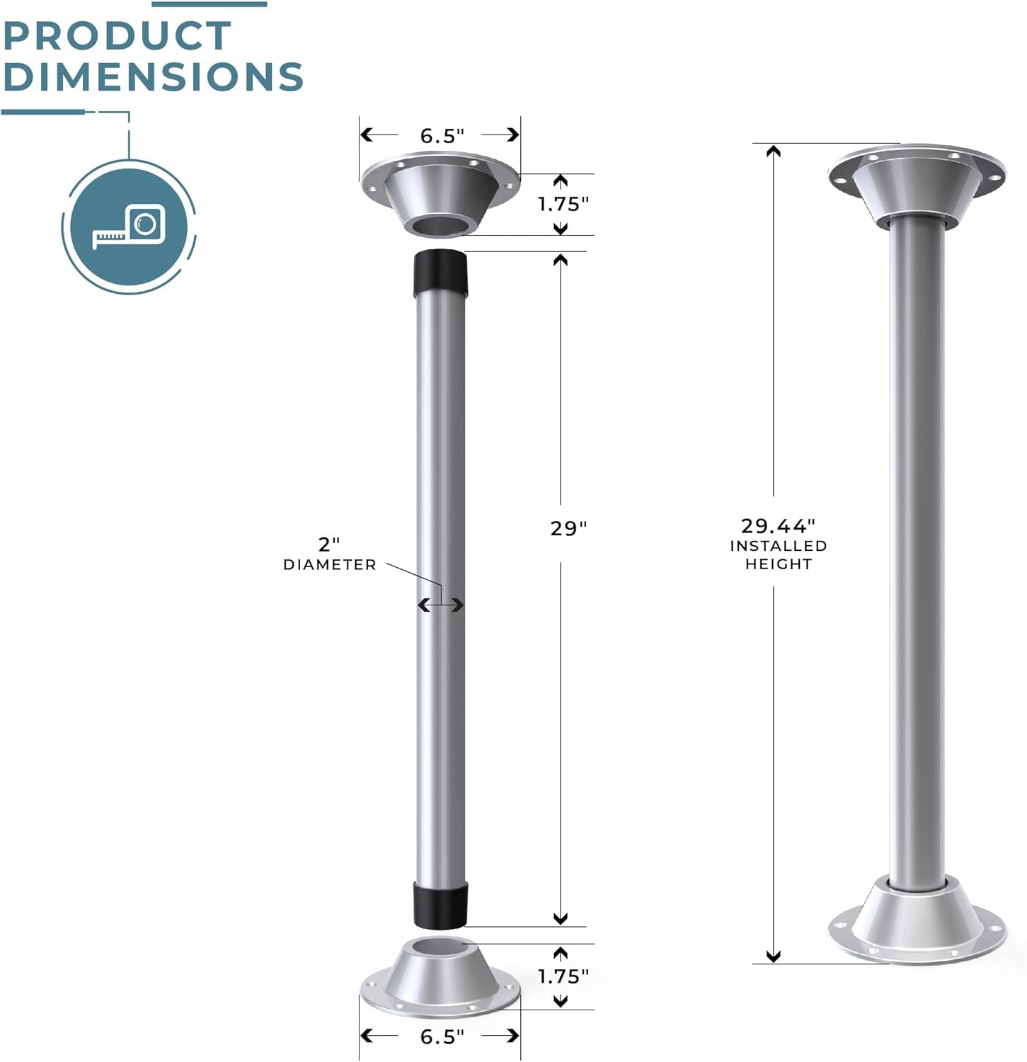 Manufacturers’ Select ITC SurFit – Sistema de patas de mesa para RV o barco, montaje en superficie, paquete de un paquete (plateado, 29 pulgadas)