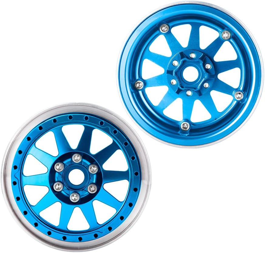 RCLIONS Ruedas Beadlock RC de 2.2 pulgadas, llantas de aluminio de 1.378 in para AXIAL Wraith RR10 TRX4 110th RC Crawler Truck Car (azul)