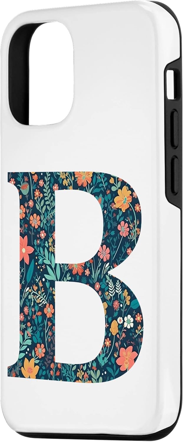 iPhone 1212 Pro monograma iniciales floral letra B bonito patrón flores caso