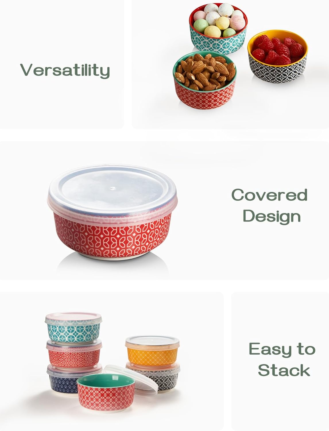 DOWAN Tazones de inmersión con tapas, tazas de cerámica para salsa de condimentos, cuencos de salsa de inmersión de 4.7 onzas para embutidos,