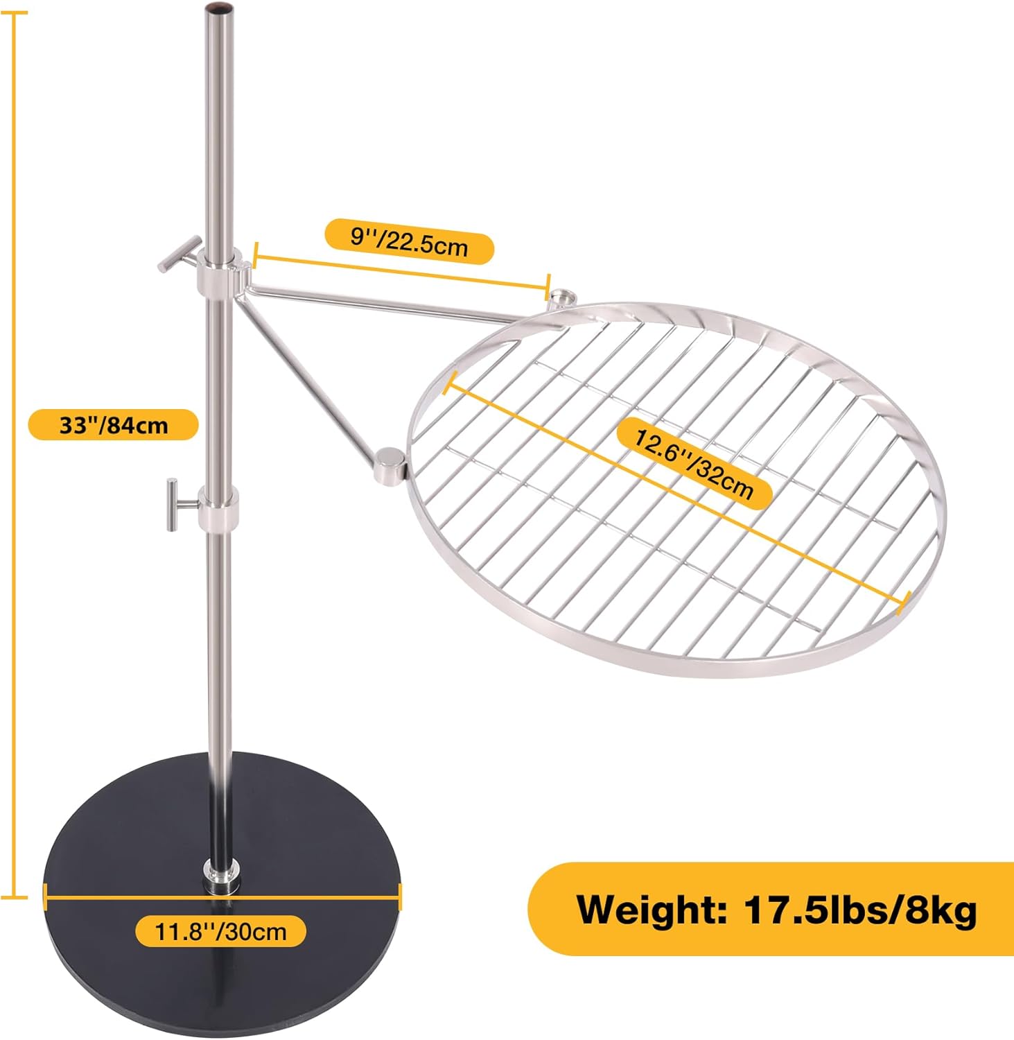 REDCAMP Parrilla giratoria para fogata con base resistente, parrilla portátil de acero inoxidable para barbacoa al aire libre para cocinar con llama