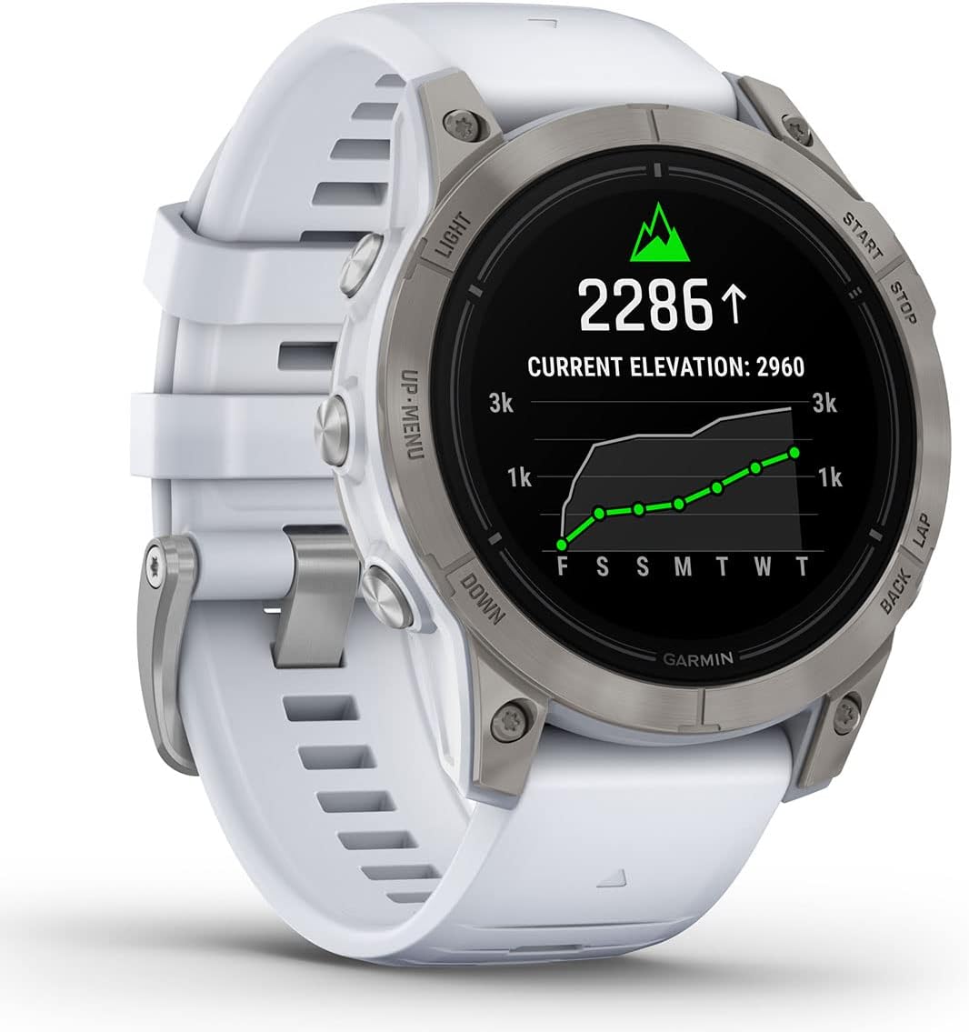 Garmin epix Pro (Gen 2) Sapphire (TitanioPiedra Blanca) Reloj GPS para exteriores  2.008 in con pantalla AMOLED y linterna integrada  Paquete de