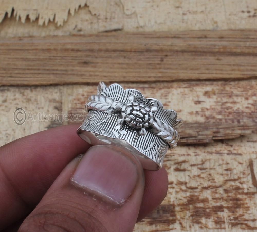 925 Sterling Silver Ring, Handmade Ring, Worry Band Ring, Chunky Silver Ring, Fidget Spinner Ring, Tortoise Spinner Ring, Spinner Band Ring, Thumb
