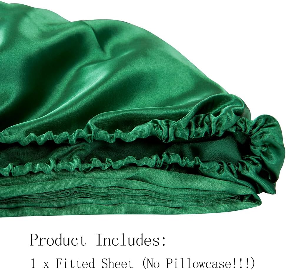 Deng Chao Sábana bajera de satén solamente, tamaño King, color verde negruzco, sábana inferior de 15 pulgadas de profundidad para colchón, suave,