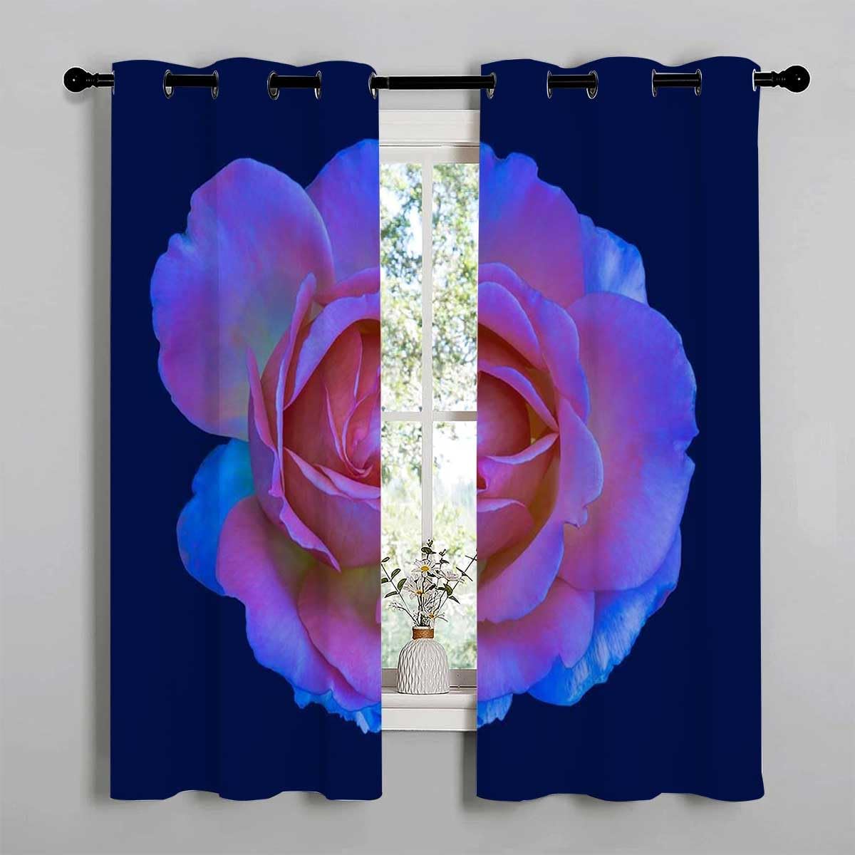 YANFENQI Cortinas para Habitacion Deep Blue Flower Grommet Short Door Curtain Panels Acoustic Fabric 55Inch Width by 55Inch Length,2 Panels