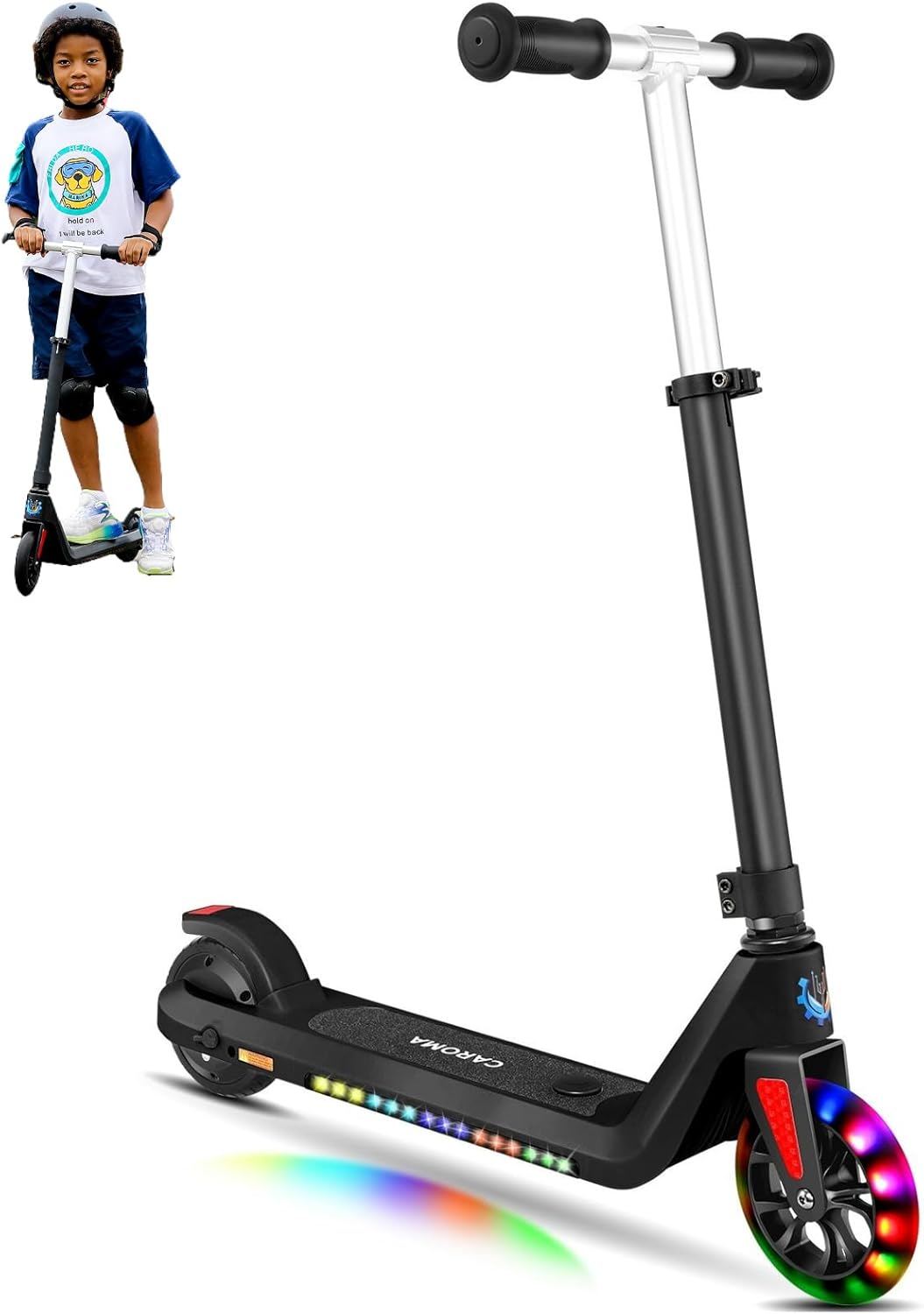 Caroma Scooter eléctrico E32E35 para niños de 6 a 14 años, 10 millas por hora y 7 millas, altura y velocidad ajustables, scooter eléctrico plegable