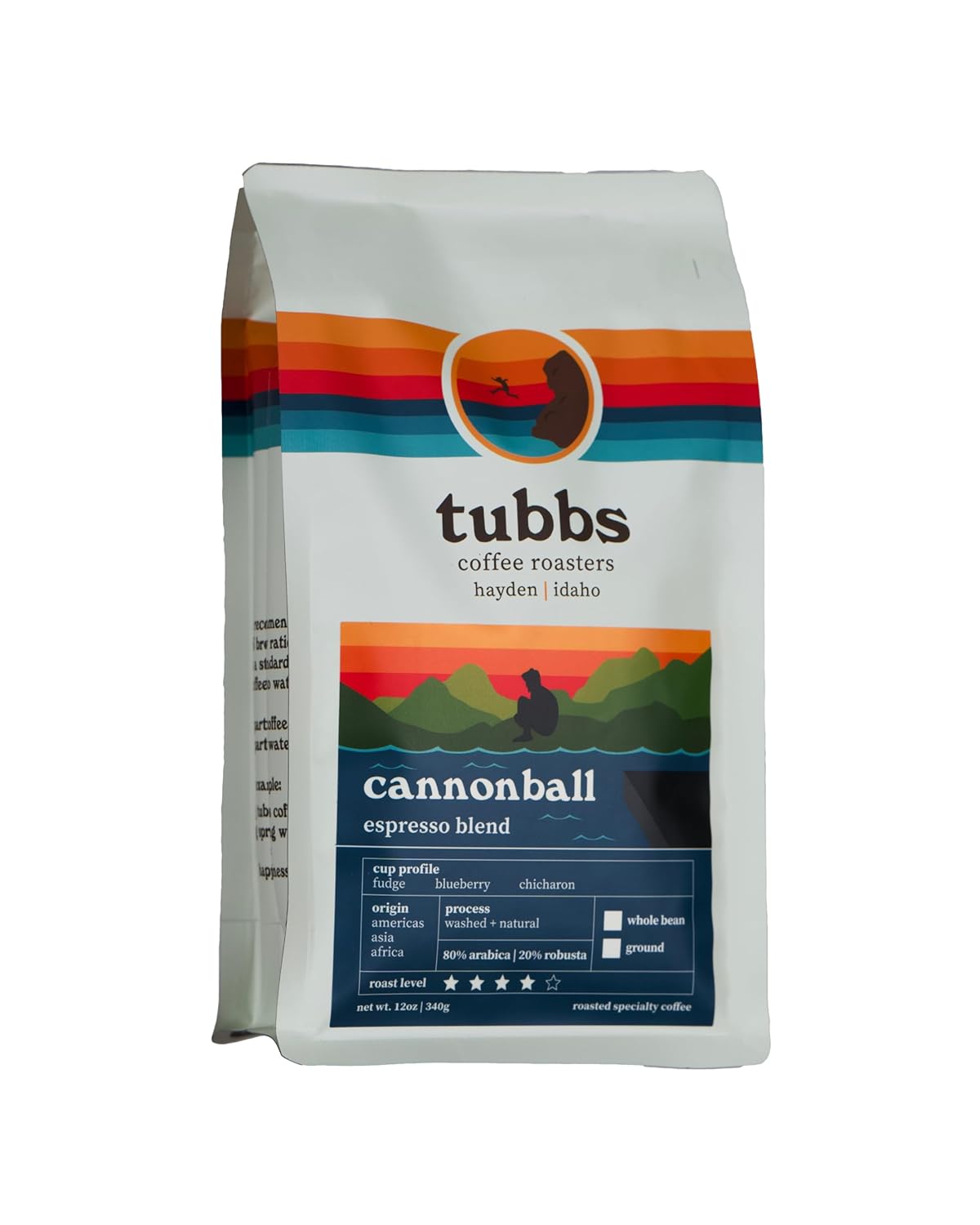 tubbs coffee roasters – Café de grano entero Cannonball tostado oscuro – 12 onzas – 100% lavado, 80% arábica  20% café espresso Robusta – Granos de