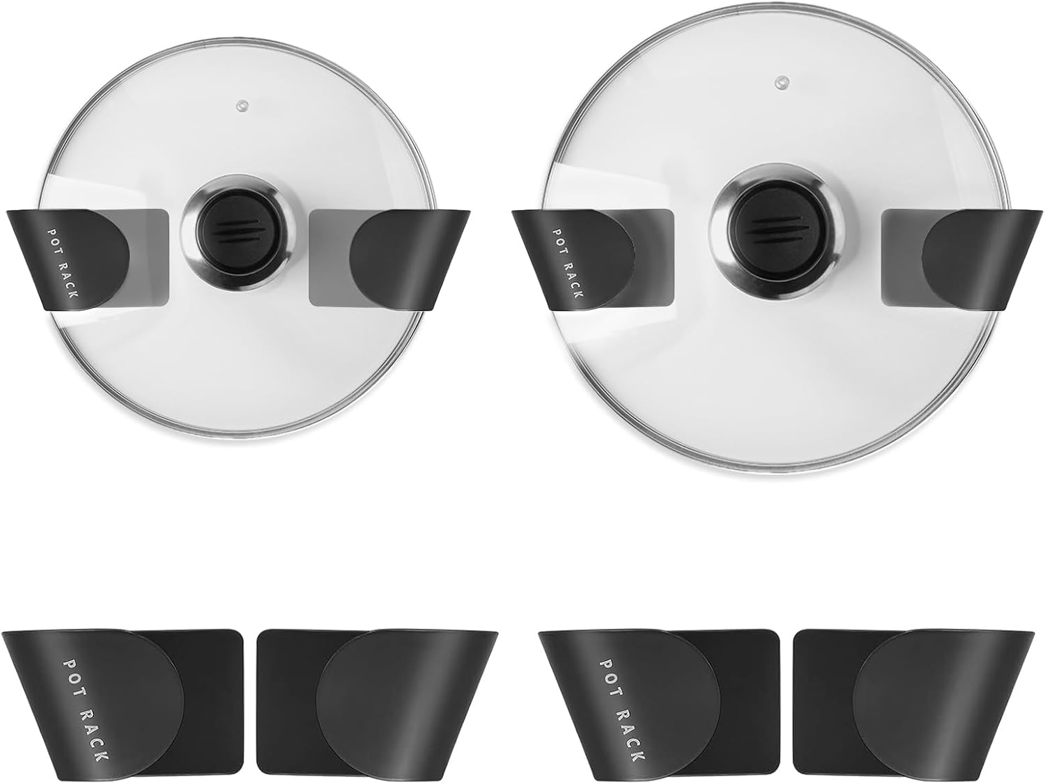 Organizador universal de tapas de olla para gabinete, 4 tapas de sartén para puertas de gabinete, soporte superior para armario de cocina,
