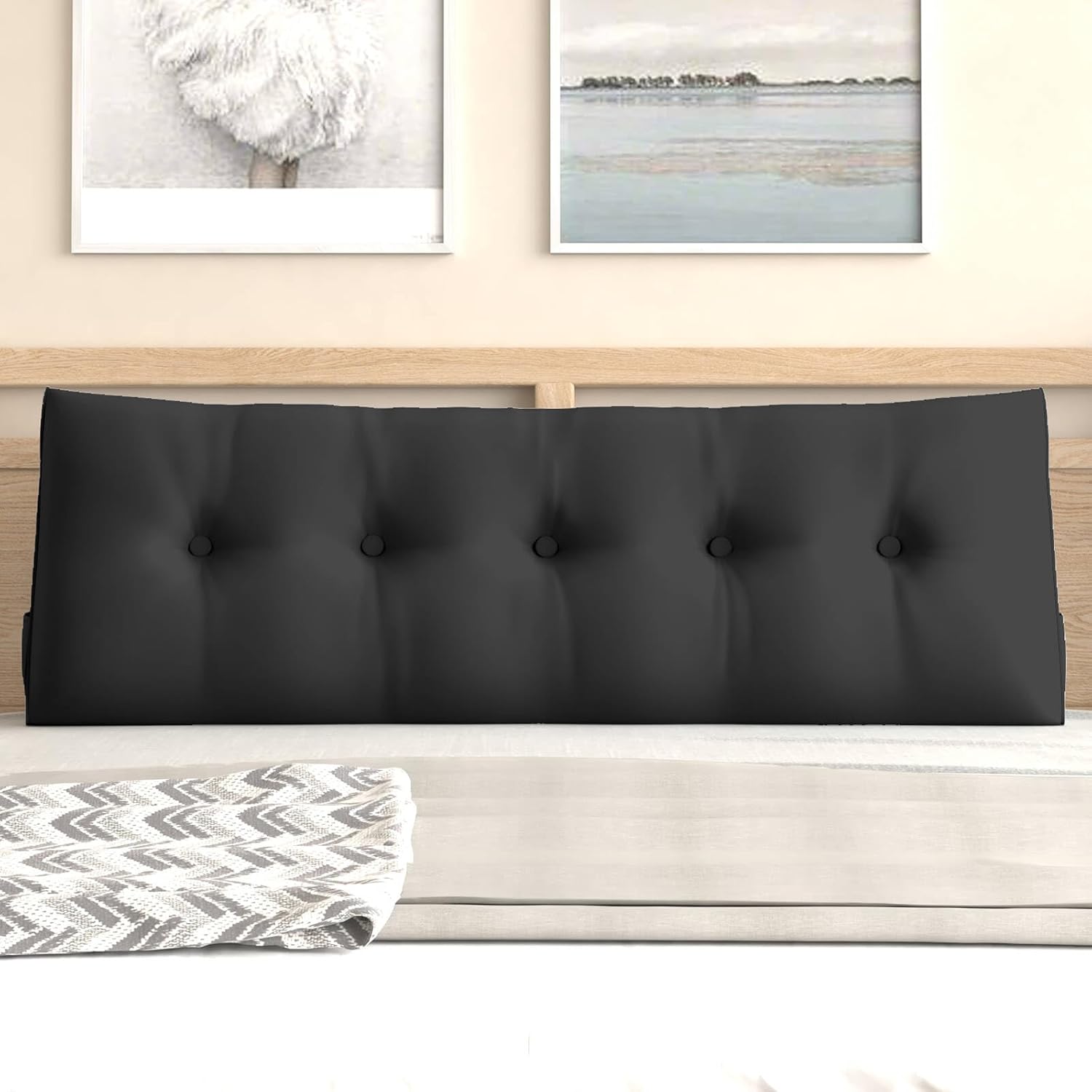CECER Almohada de cabecera de cama matrimonial, almohada triangular grande para lectura con dos bolsillos laterales, cojín largo de cuña para cama o