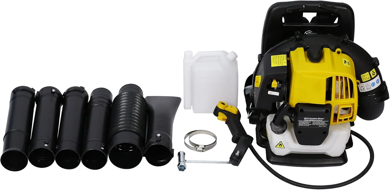 Mochila de 2 ciclos de 52 CC a gas soplador de hojas soplador de césped motor para césped, jardín, patio, hojas, desechos, polvo, arena, grava,