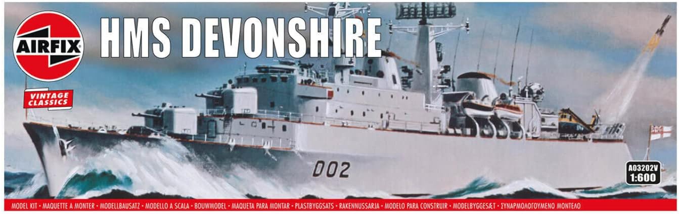Airfix Vintage Classics HMS Devonshire (Do2) Destroyer 1600 Royal Navy Military Battleship Kit de modelo de plástico A03202V