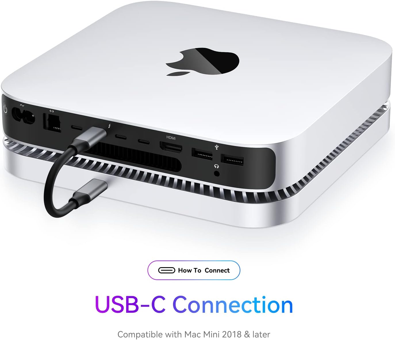 RayCue Mac Mini Hub y soporte tipo C con carcasa SSD, soporte para Mac Mini, compatible con SSD SATA de 2.5 pulgadas, puerto de datos USB-C, puerto