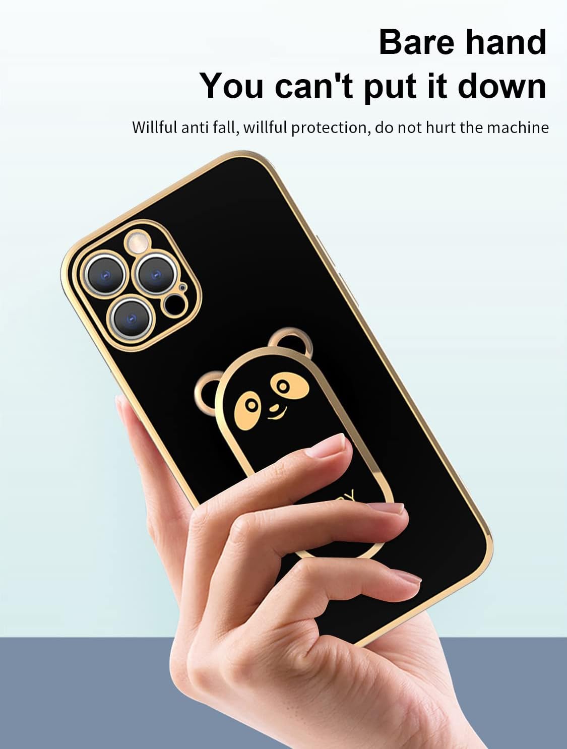 SINQERISHT Funda compatible con Samsung Galaxy A52 Carcasas con revestimiento 6D Panda Hidden Kickstand y protector de lente de cámara TPU cubierta