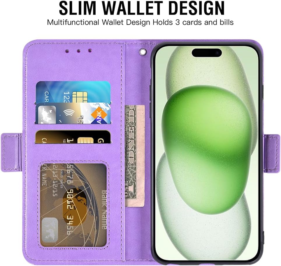 Asuwish Funda tipo cartera compatible con iPhone 15 Plus de 6.7 pulgadas y protector de pantalla de vidrio templado, funda para teléfono celular con