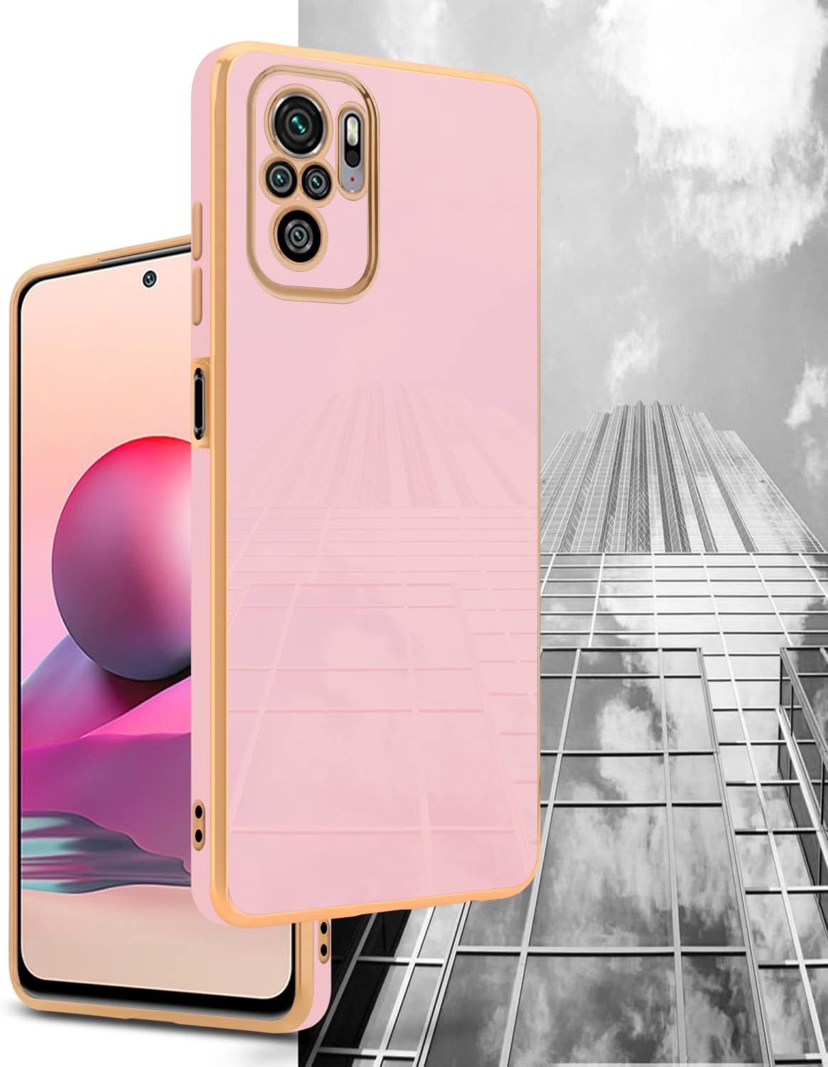 Funda compatible con Xiaomi RedMi Note 10 4GRedMi Note 10S en rosa brillante – Oro – Funda protectora hecha de silicona TPU flexible y con